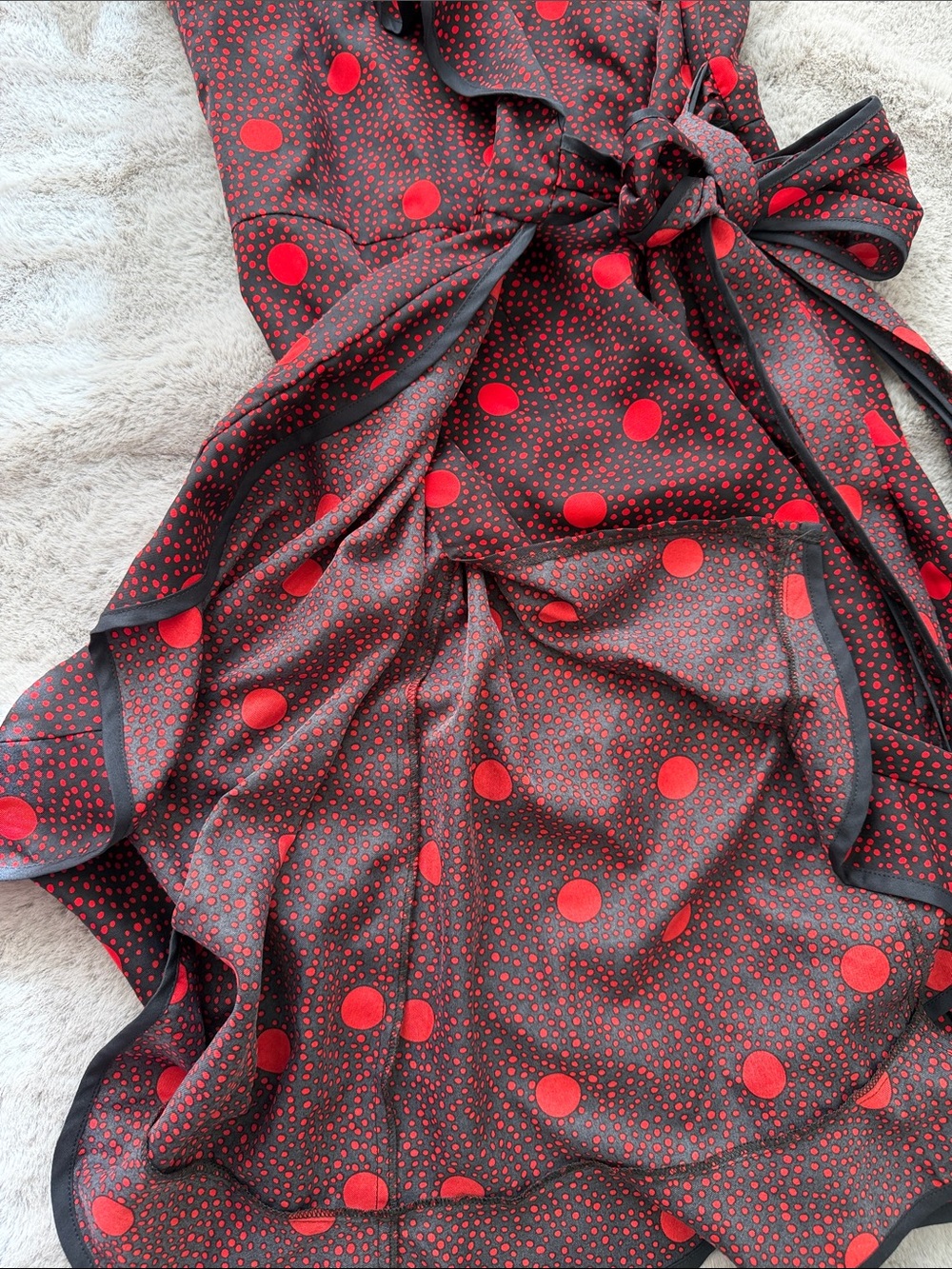 Hi There from Karen Walker Red Polka Dot Ruffle Wrap Dress Size 4 - Picture 9 of 10